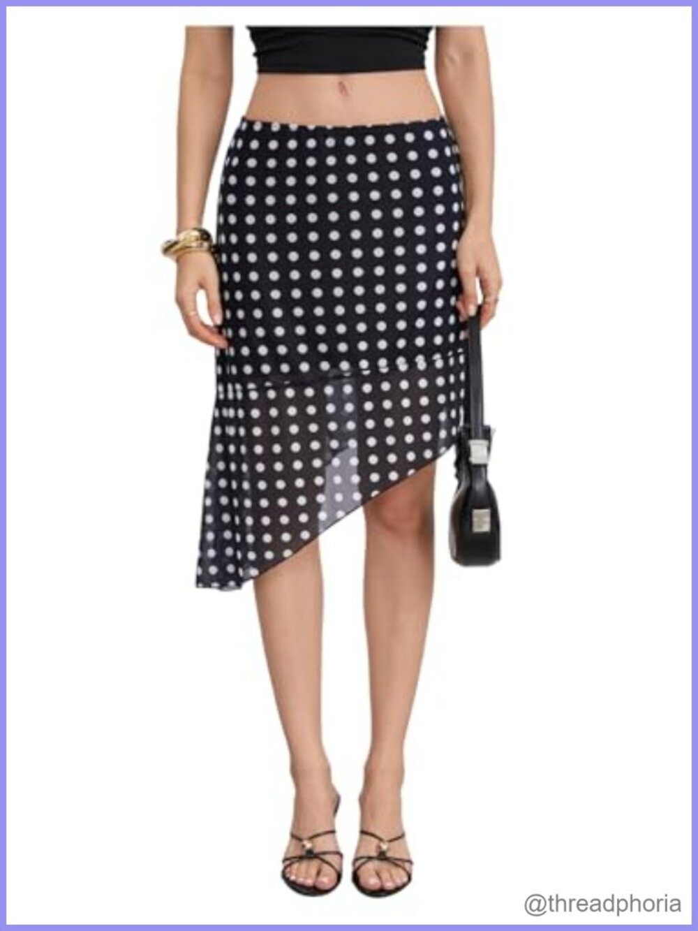 High Waisted Polka Dots Ruffle Hem Mesh Midi Skirt
